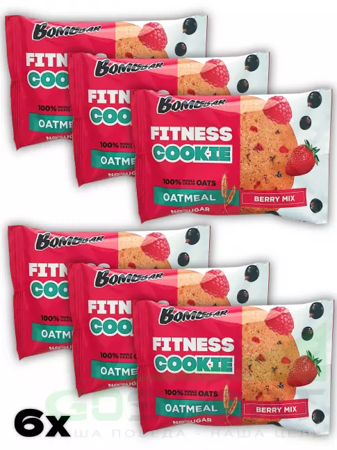 Протеиновый батончик BombBar Овсяное fitness печенье 6 х 40 г, Ягодный микс Протеиновый батончик BombBar Овсяное fitness печенье 6 х 40 г, Ягодный микс