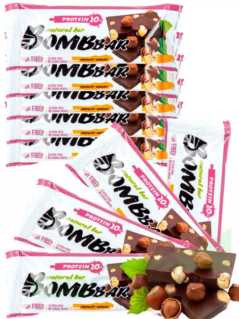 Протеиновый батончик BombBar Protein Bar 9 x 60 г, Шоколад - Фундук