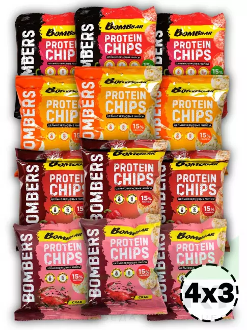 Чипсы BombBar Protein Chips 12 x 50 г, Микс Чипсы BombBar Protein Chips 12 x 50 г, Микс