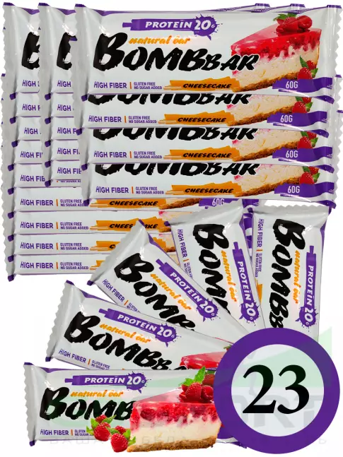Протеиновый батончик BombBar Protein Bar 23 x 60 г, Малиновый чизкейк