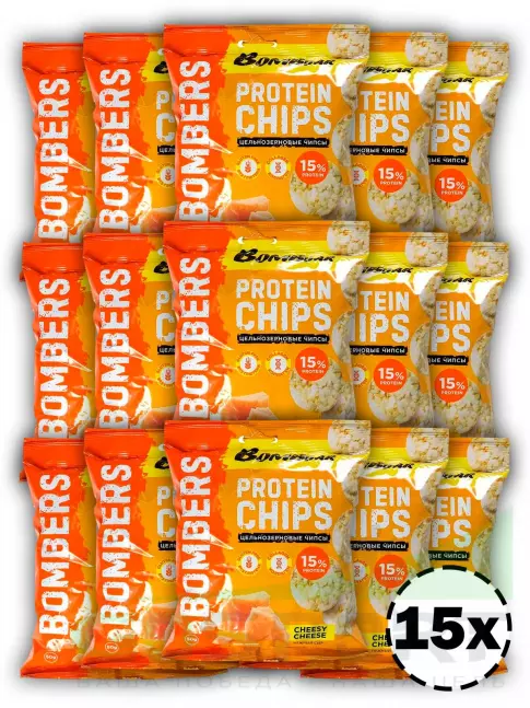 Чипсы BombBar Protein Chips 15 x 50 г, Нежный сыр Чипсы BombBar Protein Chips 15 x 50 г, Нежный сыр