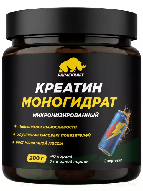 Креатин моногидрат PRIMEKRAFT Creatine Monohydrate 4500 mg 200 г, Энергетик Креатин моногидрат PRIMEKRAFT Creatine Monohydrate 4500 mg 200 г, Энергетик