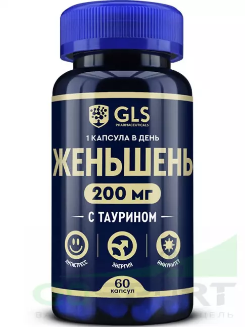  GLS pharmaceuticals Женьшень (экстракт корня) 200 мг с таурином 60 капсул