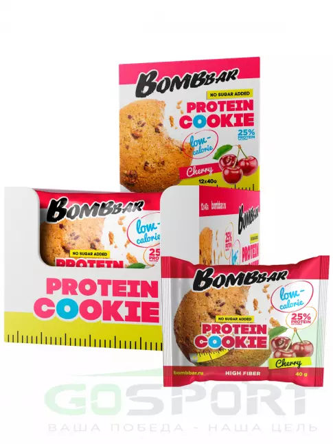 Протеиновый батончик BombBar Protein cookie 12 х 40 г, Вишня