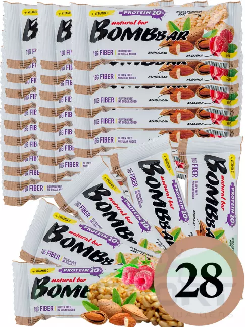 Протеиновый батончик BombBar Protein Bar 28 x 60 г, Рисовый