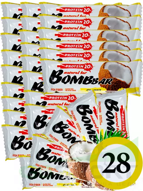 Протеиновый батончик BombBar Protein Bar 28 x 60 г, Кокос