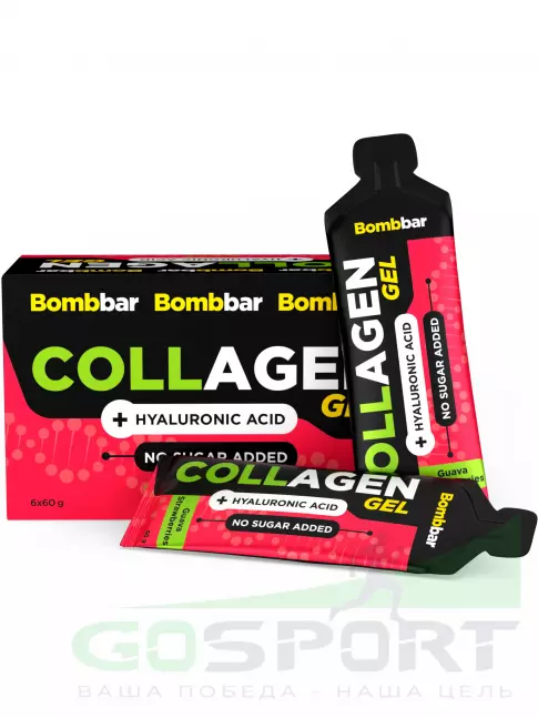 Гель питьевой BombBar Collagen gel 5000 mg + hyaluronic acid 25 x 60 г, Гуава-Клубника