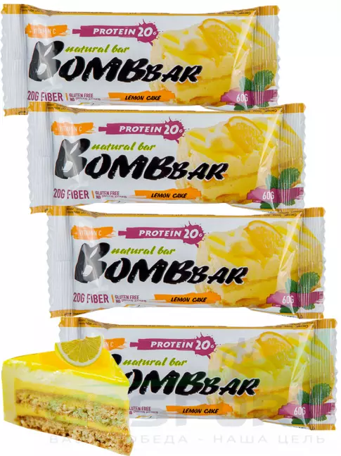 Протеиновый батончик BombBar Protein Bar 4 x 60 г, Лимонный торт