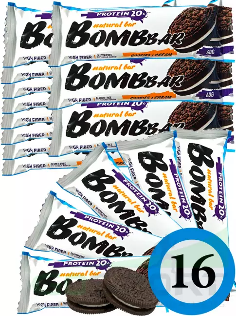Протеиновый батончик BombBar Protein Bar 16 x 60 г, Печенье с кремом Протеиновый батончик BombBar Protein Bar 16 x 60 г, Печенье с кремом