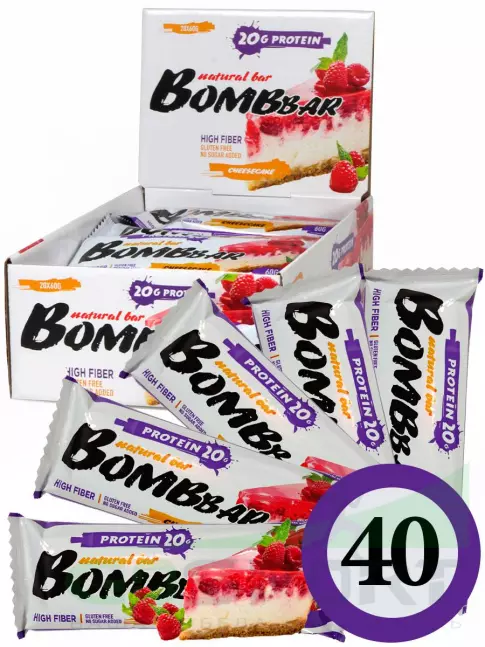 Протеиновый батончик BombBar Protein Bar 40 x 60 г, Малиновый чизкейк Протеиновый батончик BombBar Protein Bar 40 x 60 г, Малиновый чизкейк