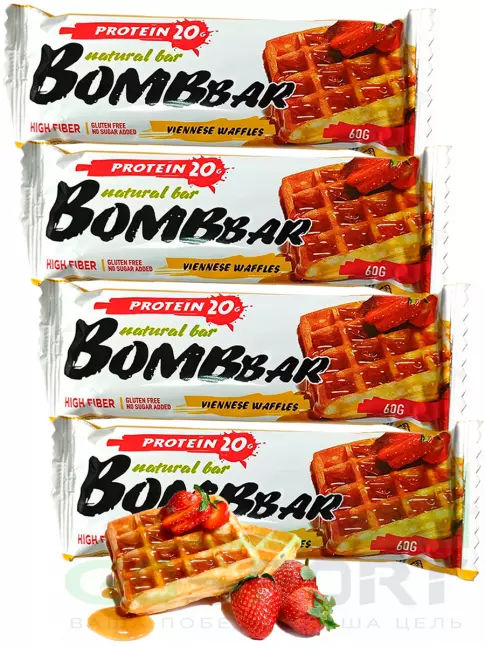 Протеиновый батончик BombBar Protein Bar 4 x 60 г, Венские вафли Протеиновый батончик BombBar Protein Bar 4 x 60 г, Венские вафли