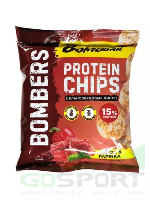 Чипсы BombBar Protein Chips 50 г, Бекон с паприкой