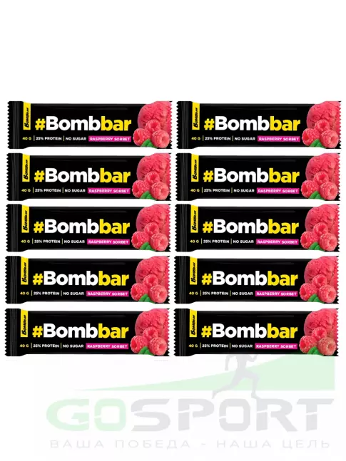 Протеиновый батончик BombBar Батончики в шоколаде без сахара 10 x 40 г, Малиновый сорбет Протеиновый батончик BombBar Батончики в шоколаде без сахара 10 x 40 г, Малиновый сорбет