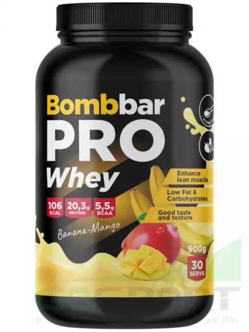 Сывороточный протеин BombBar Whey Protein Pro 900 г, Банан - манго