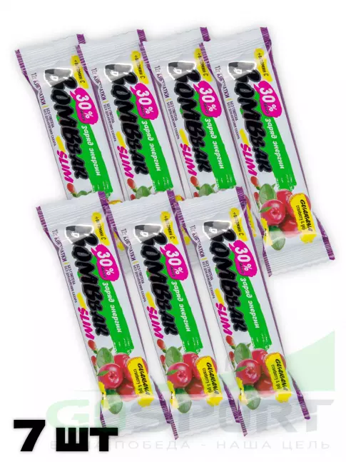 Протеиновый батончик BombBar Protein Bar Slim + гуарана 7 х 35 г, Клюква-годжи