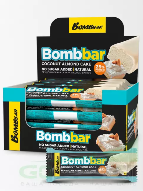 Протеиновый батончик BombBar Батончик в шоколаде без сахара 30 x 40 г, Миндально-кокосовый торт
