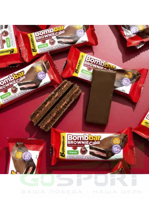 Протеиновый батончик BombBar Пирожное протеиновое глазированное Брауни с начинкой 45 г, Вишня