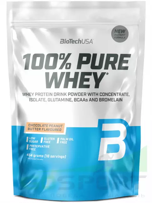 Сывороточный протеин BioTechUSA 100% Pure Whey 454 г, Шоколад-арахисовая паста