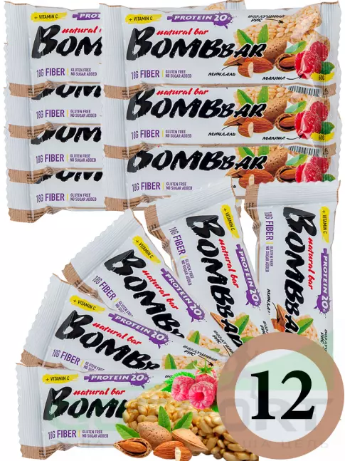 Протеиновый батончик BombBar Protein Bar 12 x 60 г, Рисовый