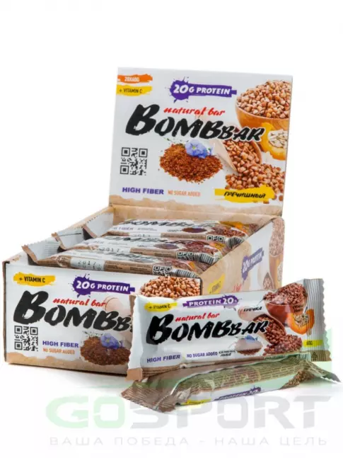 Протеиновый батончик BombBar Protein Bar 20 x 60 г, Гречишный