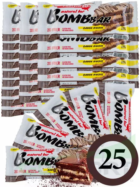 Протеиновый батончик BombBar Protein Bar 25 x 60 г, Датский бисквит