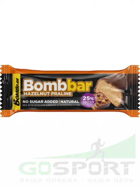 Протеиновый батончик BombBar Батончик в шоколаде без сахара 40 г, Фундучное пралине