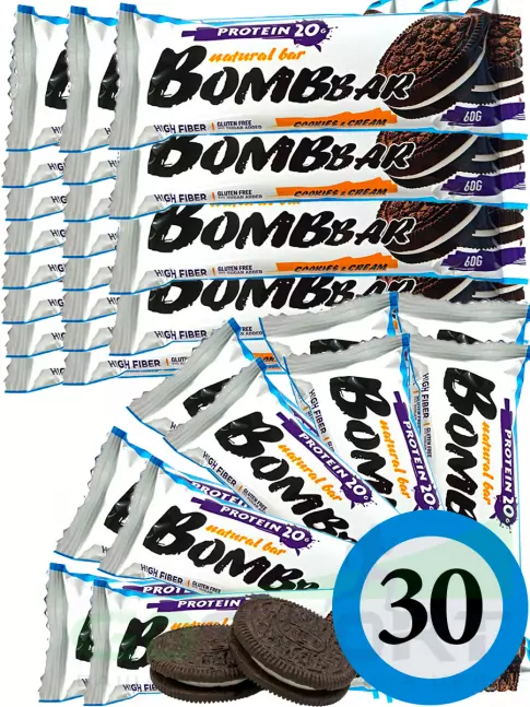 Протеиновый батончик BombBar Protein Bar 30 x 60 г, Печенье с кремом Протеиновый батончик BombBar Protein Bar 30 x 60 г, Печенье с кремом
