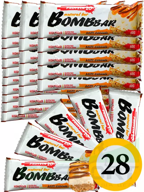 Протеиновый батончик BombBar Protein Bar 28 x 60 г, Соленая карамель