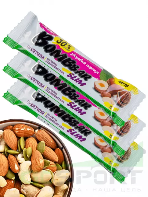 Протеиновый батончик BombBar Protein Bar Slim 3 х 35 г, Фундук-арахис Протеиновый батончик BombBar Protein Bar Slim 3 х 35 г, Фундук-арахис