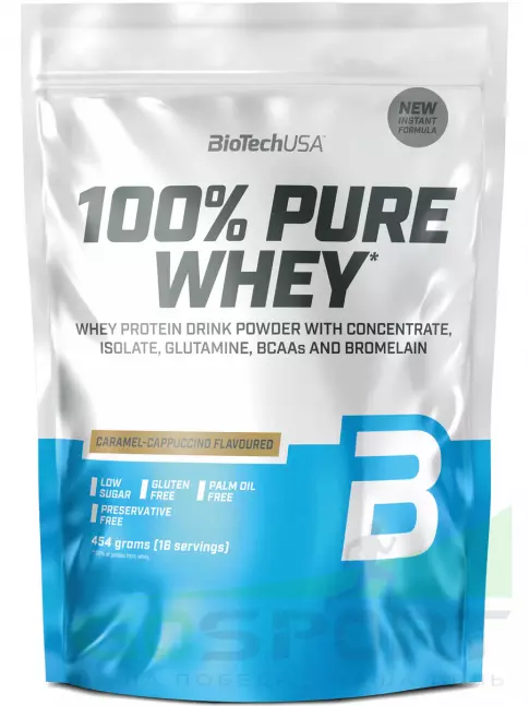 Сывороточный протеин BioTechUSA 100% Pure Whey 454 г, Карамель-капучино