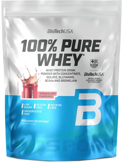 Сывороточный протеин BioTechUSA 100% Pure Whey 900 г, Клубника