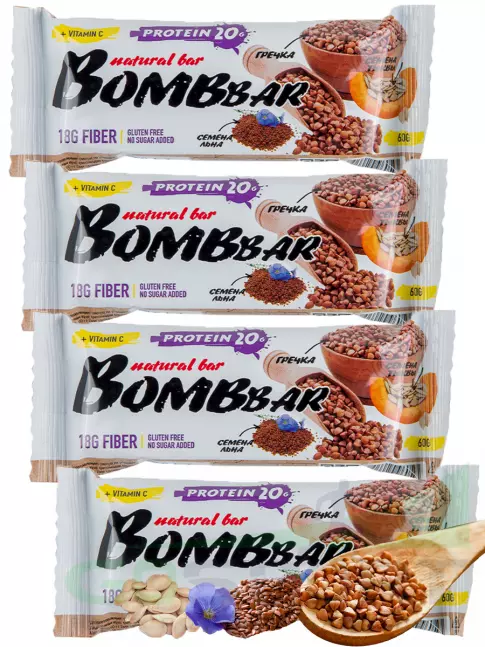 Протеиновый батончик BombBar Protein Bar 4 x 60 г, Гречишный
