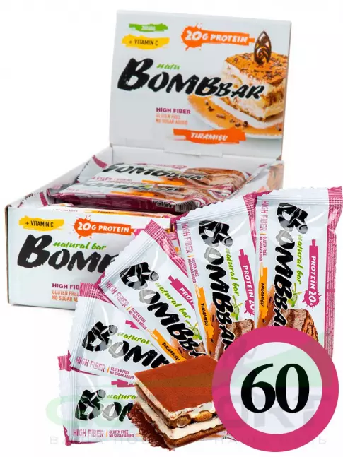 Протеиновый батончик BombBar Protein Bar 60 x 60 г, Тирамису