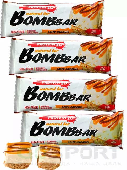Протеиновый батончик BombBar Protein Bar 4 x 60 г, Соленая карамель