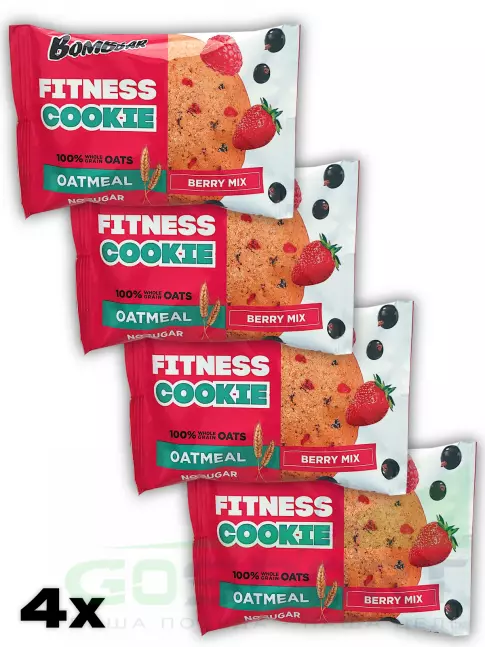 Протеиновый батончик BombBar Овсяное fitness печенье 4 х 40 г, Ягодный микс