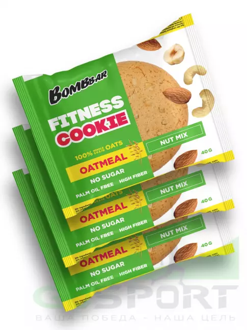 Протеиновый батончик BombBar Овсяное fitness печенье 3 х 40 г, Ореховый микс