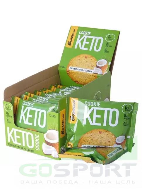Протеиновый батончик BombBar Кето печенье COOKIE KETO 12х40 г, Со вкусом кокосового птифура и миндаля