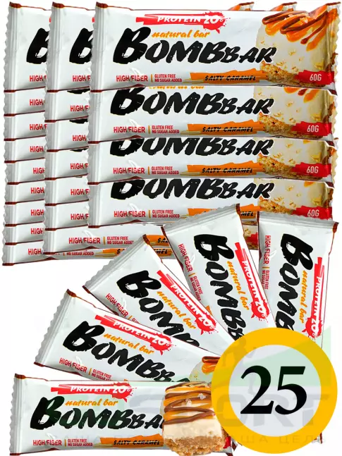 Протеиновый батончик BombBar Protein Bar 25 x 60 г, Соленая карамель