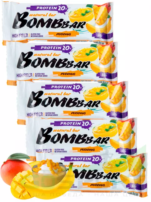 Протеиновый батончик BombBar Protein Bar 5 x 60 г, Пудинг с ароматом манго и банана