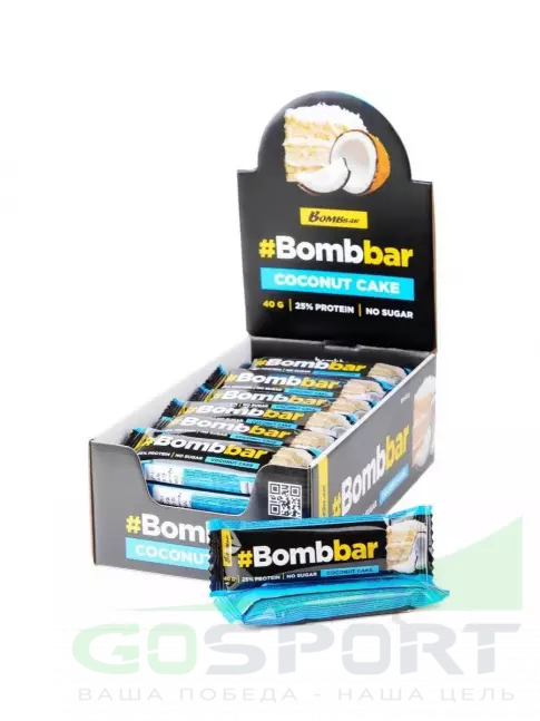Протеиновый батончик BombBar Батончики в шоколаде без сахара 30x40 г, Кокосовый торт Протеиновый батончик BombBar Батончики в шоколаде без сахара 30x40 г, Кокосовый торт