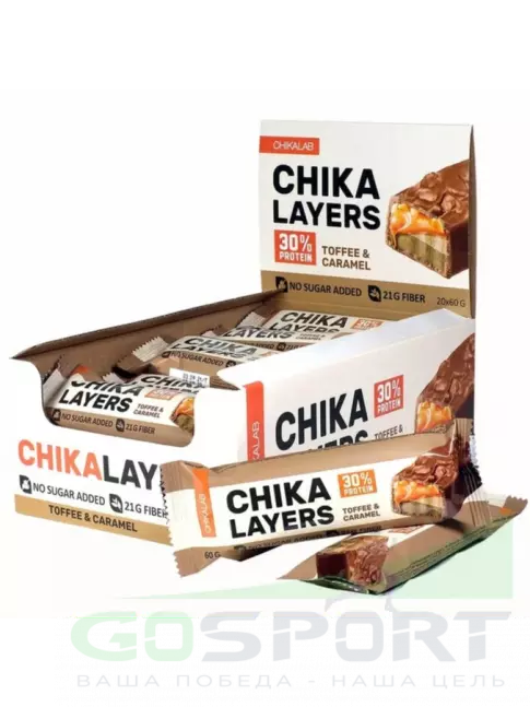 Протеиновый батончик Chikalab Chika Layers 20х60 г, Карамель и арахис Протеиновый батончик Chikalab Chika Layers 20х60 г, Карамель и арахис