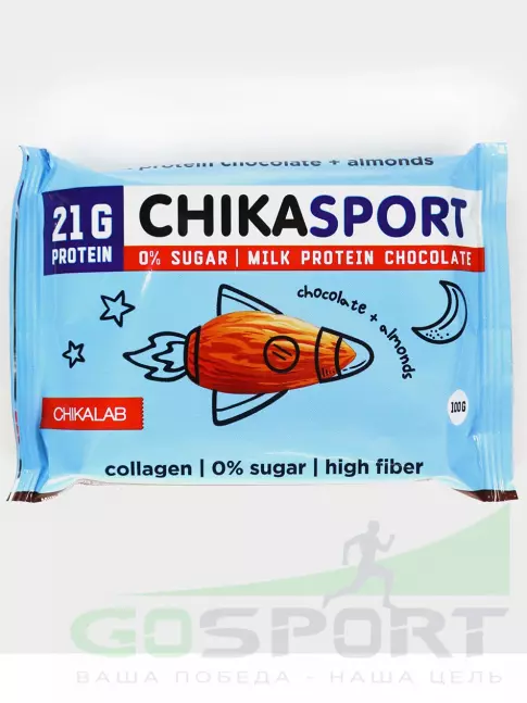 Протеиновый батончик Chikalab Протеиновый шоколад без сахара 100 г, Молочный шоколад с миндалем