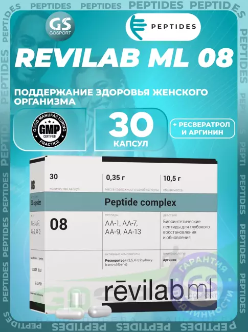 Пептиды Хавинсона PEPTIDES Revilab ML 08 30 капсул