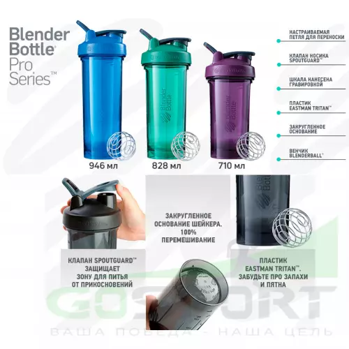 Шейкер BlenderBottle Pro28 Tritan™ Full Color 828 мл / 28 oz, Изумрудный зеленый