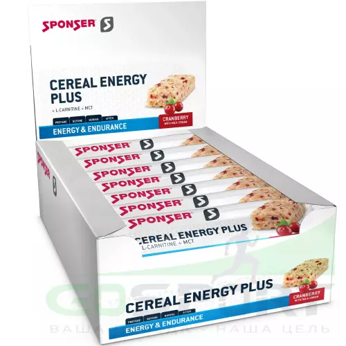 Энергетический батончик SPONSER CEREAL ENERGY PLUS BAR 15 батончиков x 40 г, Клюква