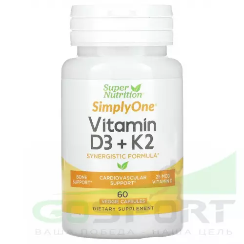  Super Nutrition Vitamin D3 + K2 60 вегетарианских капсул