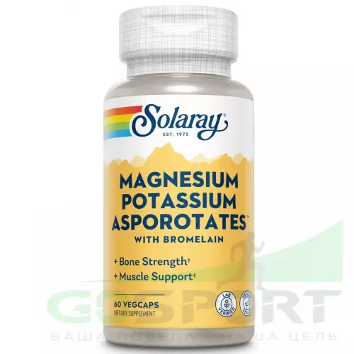 Solaray Magnesium Potassium Asporota 60 веган капсул