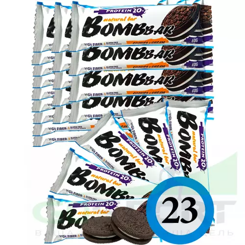 Протеиновый батончик Bombbar Protein Bar 23 x 60 г, Печенье с кремом