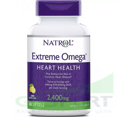 Омена-3 Natrol Omega Extreme 2400 60 гелевых капсул, Лимон