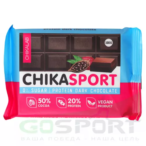 Протеиновый батончик Chikalab Тёмный шоколад без сахара CHIKASPORT 100 г, Шоколад темный
